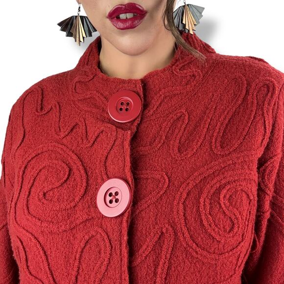 90's crimson pure wool abstract cardigan by NTCO NOMADIC TRADERS - Picture 1 of 17
